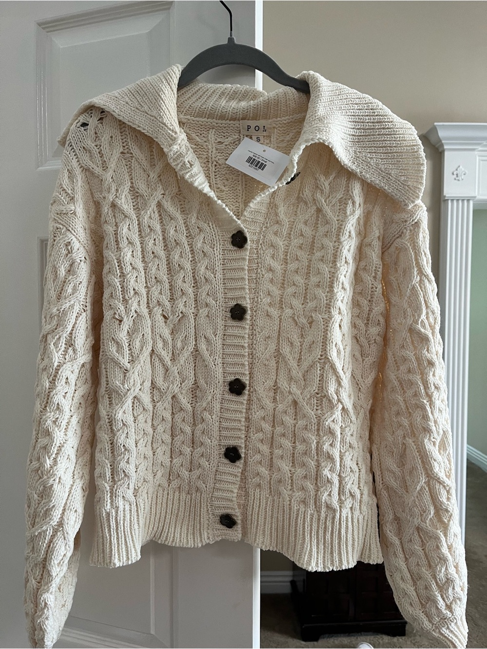 POL Cream Cable-Knit Button Cardigan